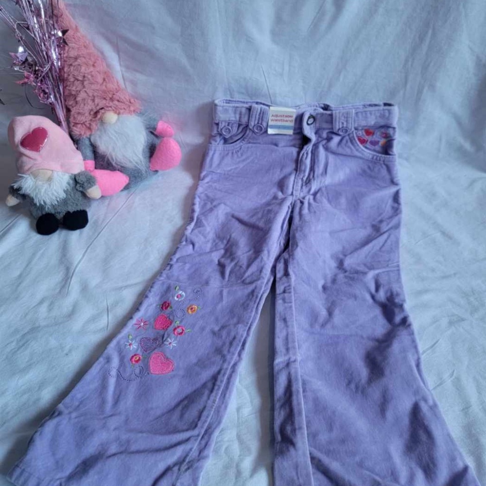 Wonder Kids Lavender Floral Embroidered Velvet Pants 💗